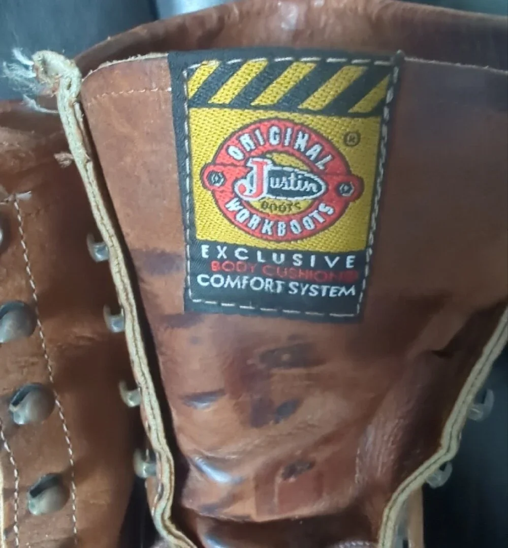 Justin Men's Brown Leather Lace-Up Work Boots with High Shaft